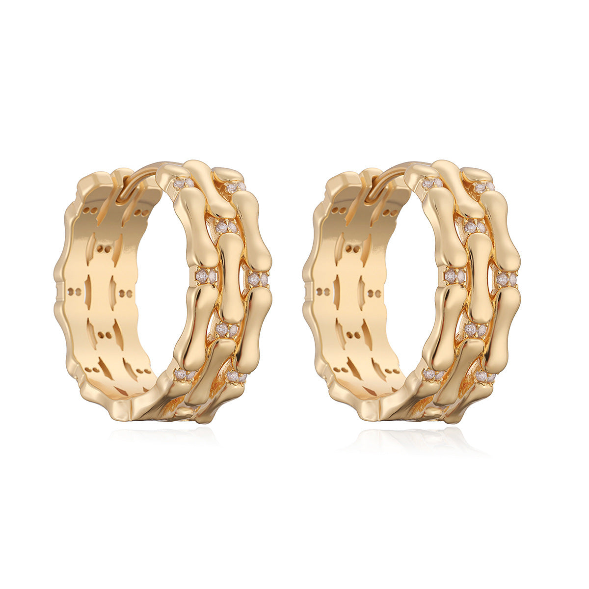Vintage Elegant Geometric Brass Gold Plated Cubic Zirconia Hoop Earrings for Women