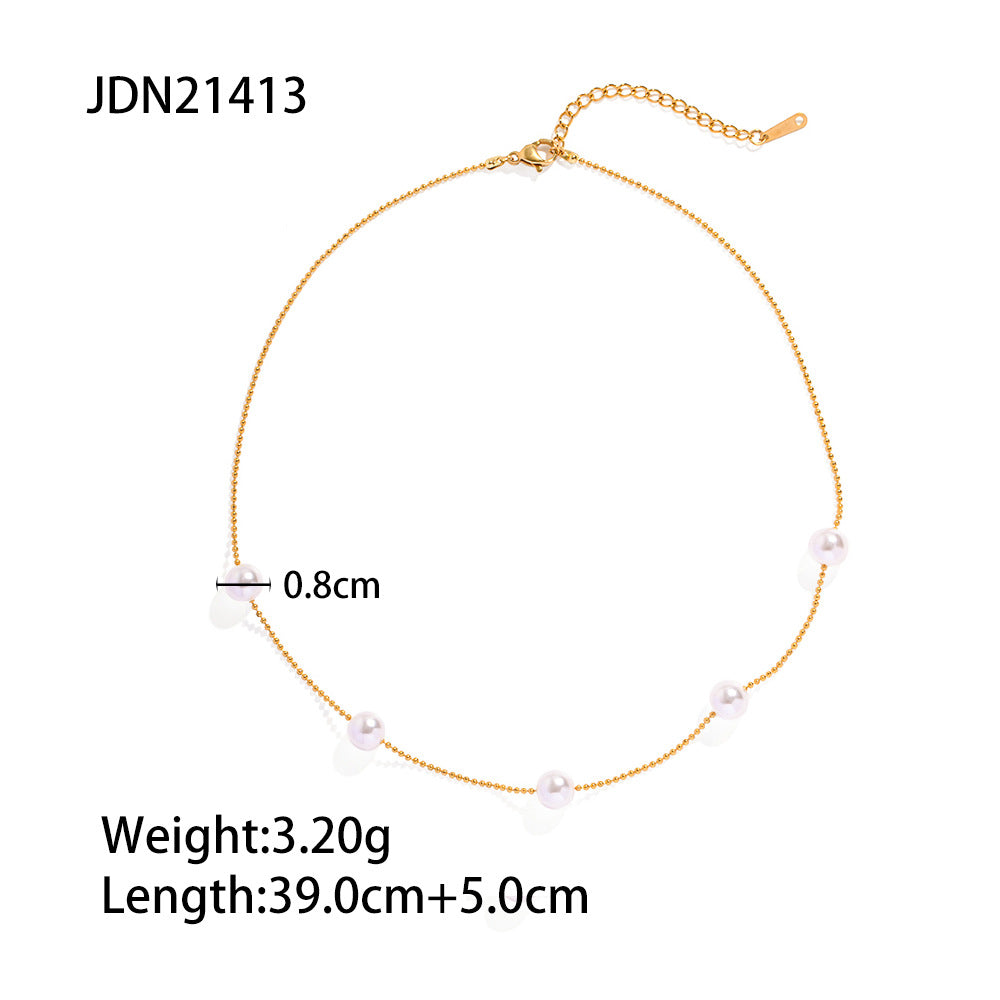 Trendy Geometric 18K Gold Plated Stainless Steel Pearl Necklace for Women