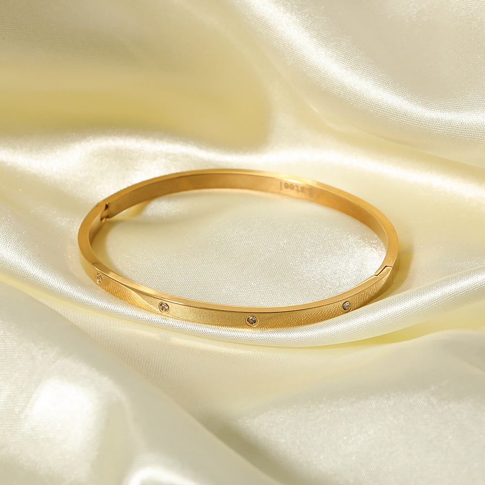 Bracciale da donna in acciaio inossidabile con cerchio geometrico in stile vintage e intarsio in zircone