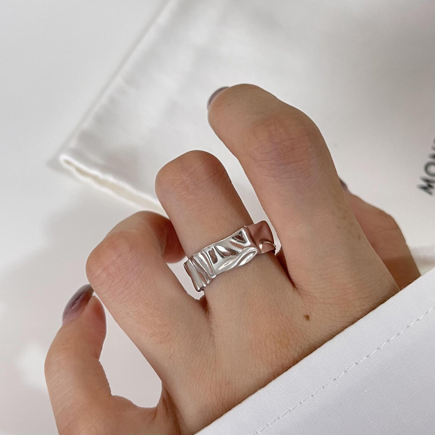 Anello aperto da donna minimalista placcato opaco geometrico in argento sterling 925