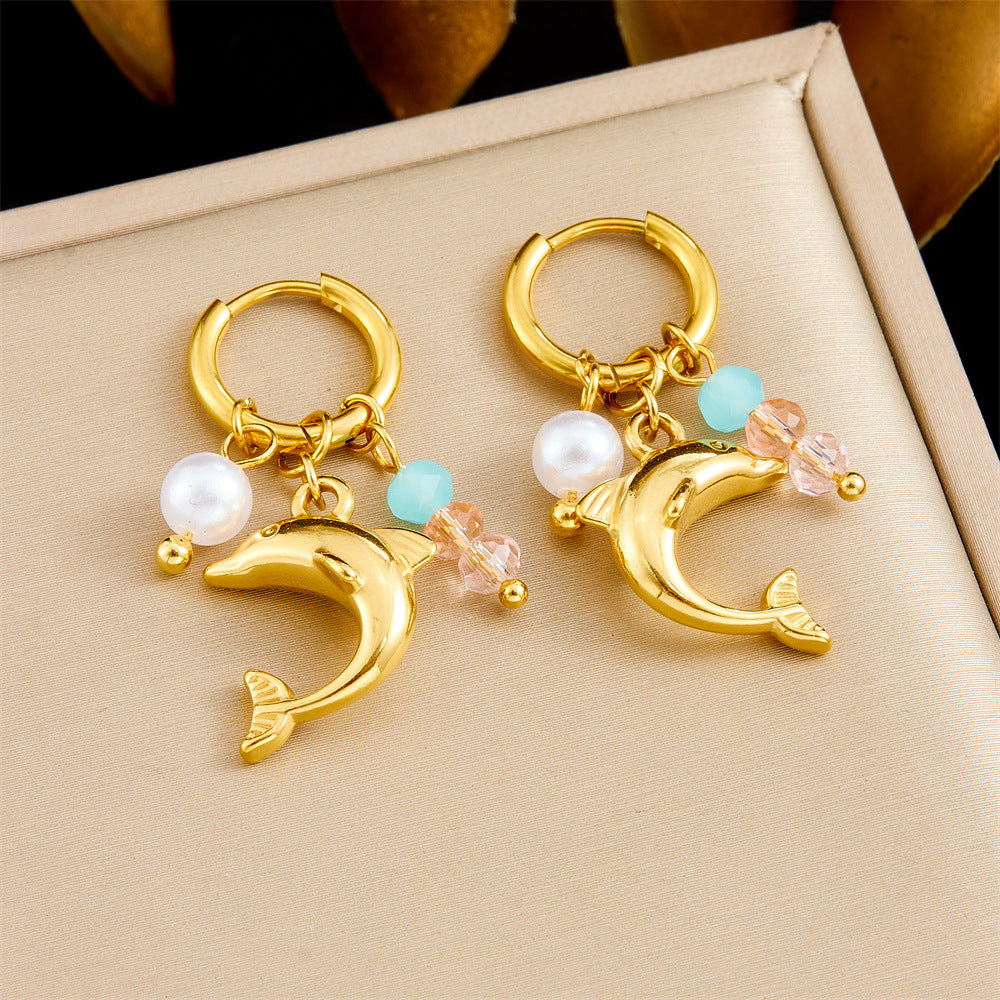 Sweet Stainless Steel Drip Oil Plated Butterfly Fruit Drop Earrings