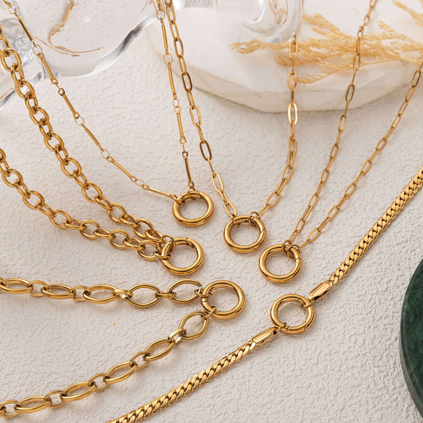 Elegant Geometric 18K Gold Plated Titanium Steel Snake Chain Necklace for Women DIY Charm Bar