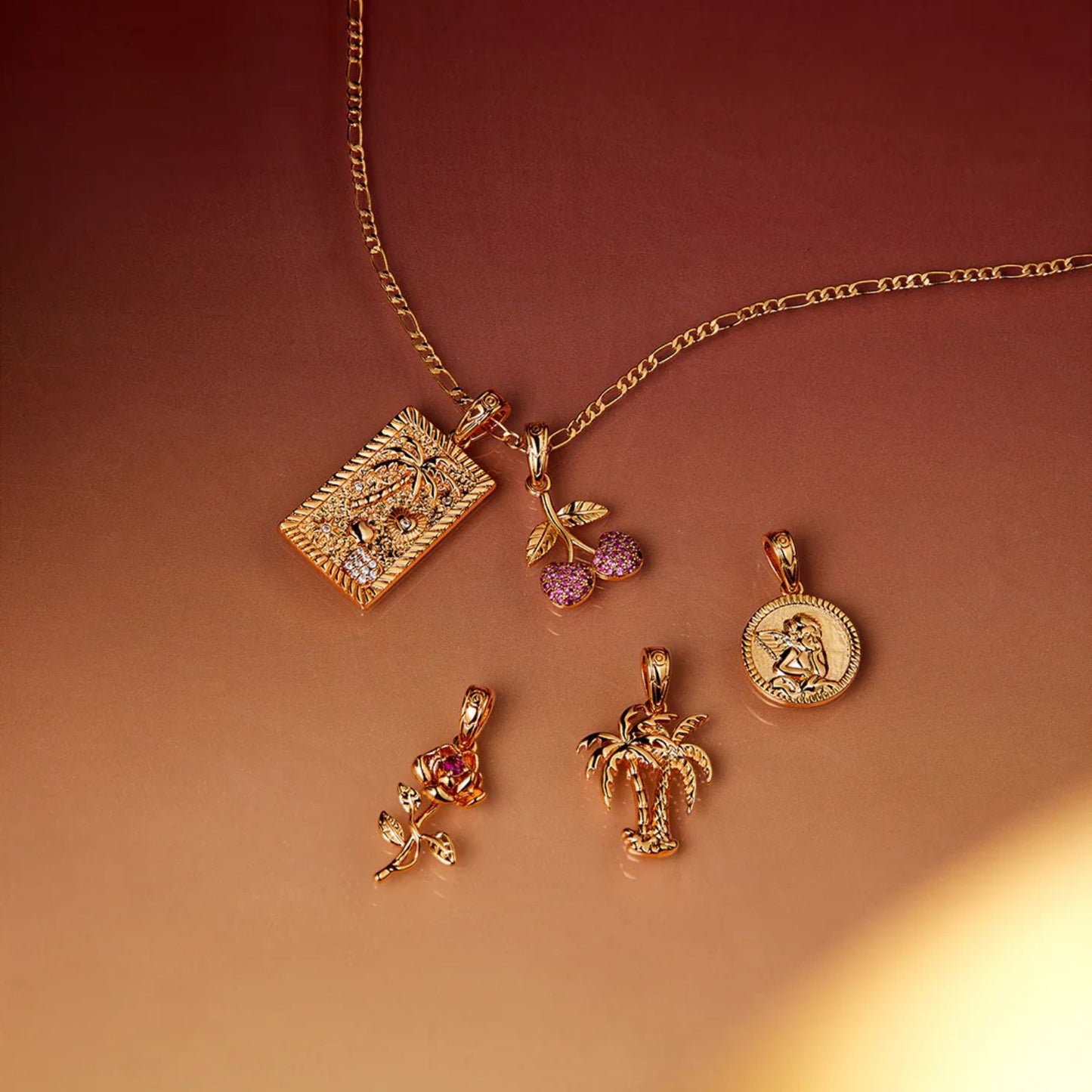 Minimalist Gold Plated Brass Square Heart Charm Bar Necklace for Women
