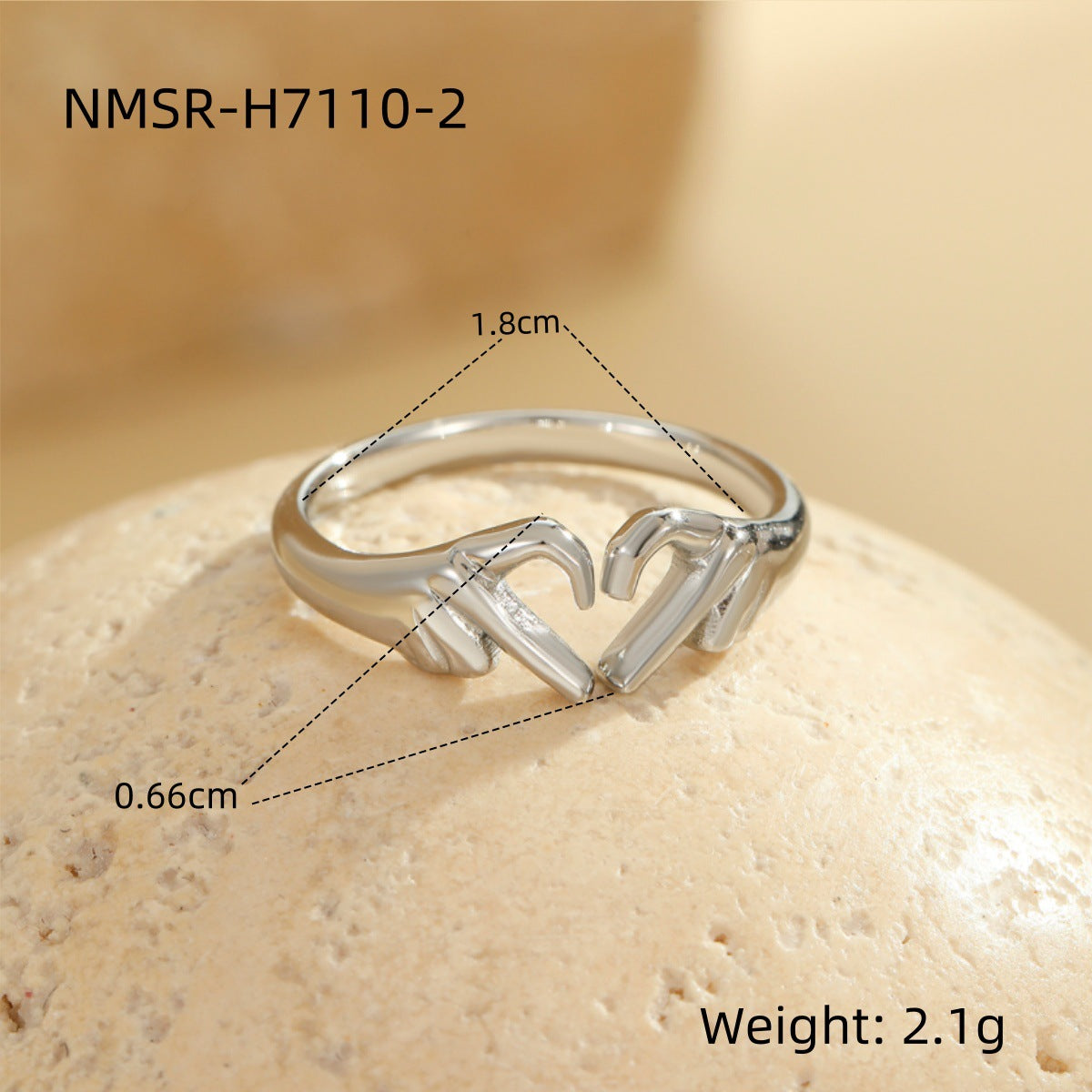 Anillo minimalista ajustable de acero inoxidable con forma de corazón para mujeres y parejas con acabado chapado