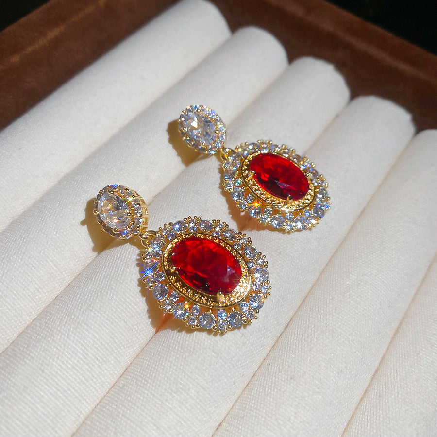 Pendientes de circonita ovalados chapados en oro estilo lujo para mujer con diseño geométrico y postes de acero