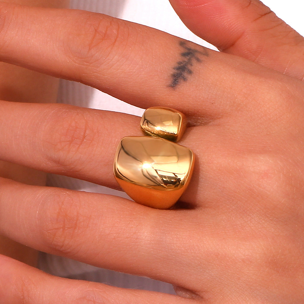Minimalist Geometric Stainless Steel Ring with 18K Gold Plating for Women Rectangular Open Band