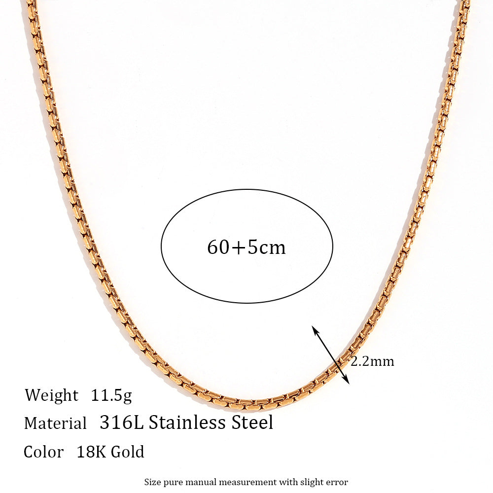 Minimalist Geometric Titanium Steel Plated 18K Gold Stainless Steel Pearl Chain Necklace for Women