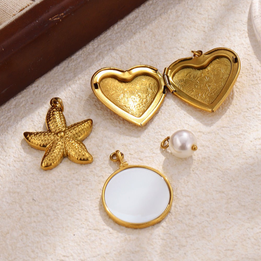 Luxury Minimalist Stainless Steel 18K Gold Plated Star Heart Geometric Locket Charm Bar