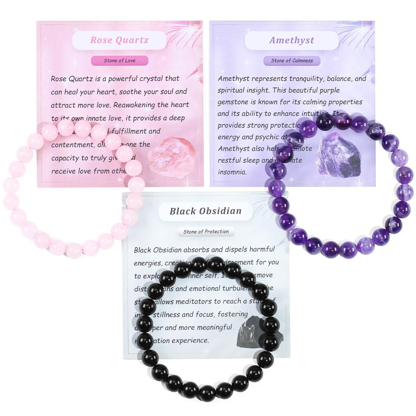 Minimalist Geometric Polished Crystal Beaded Stretch Bracelet Set with Floral Pattern Unisex Jewelry Gift