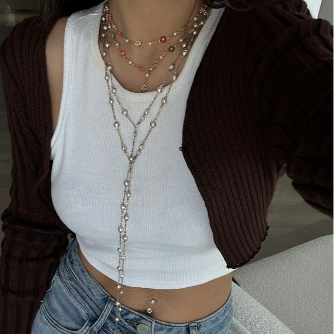 Minimalist Colorful Crystal Geometric Y-Necklace Brass Plated Alloy Pendant Chain for Women
