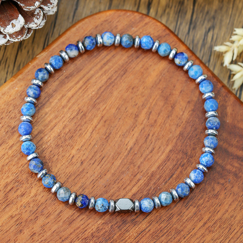 Geometric Round Turquoise Lapis Lazuli Agate Beaded Bracelet Unisex
