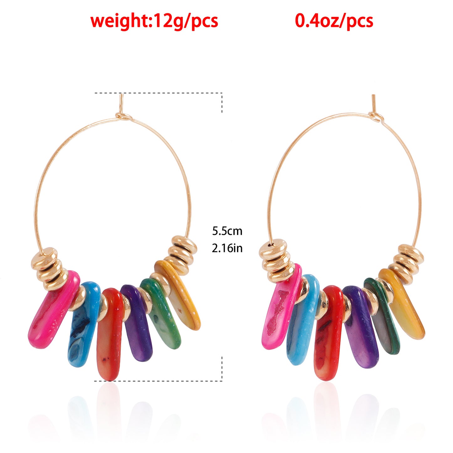 Minimalist Geometric Large Hoop Earrings for Women with Enamel Finish and Colorful Shell Accents