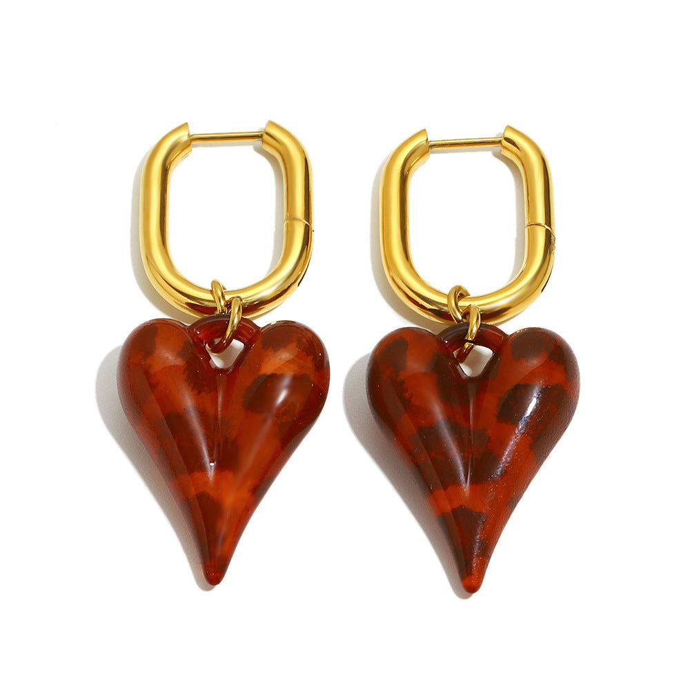 Minimalist Luxury Stainless Steel Plated 18K Gold Acrylic Long Heart-Shaped U-Shape Earrings for Women