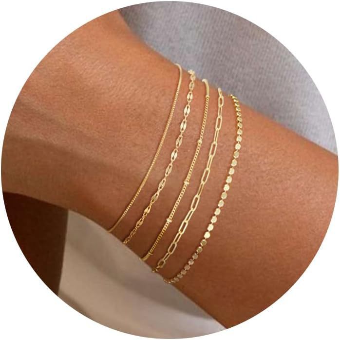 Bohemian Minimalist Geometric Plated Alloy Cuban Link Chain Pearl Bracelet Set for Women