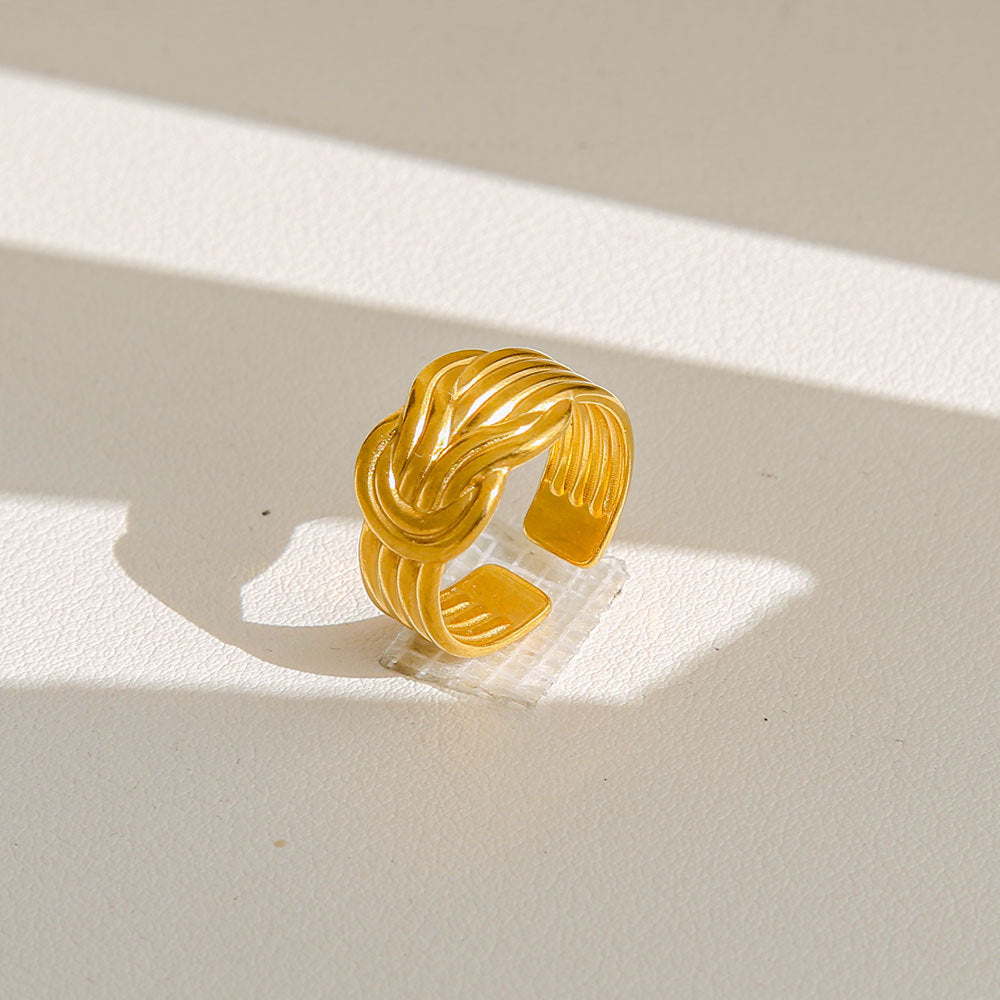 Anello di tendenza da donna in acciaio inossidabile geometrico placcato oro con perle e fiori stile Instagram