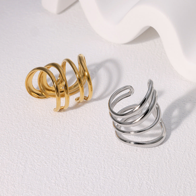 Anello aperto geometrico minimalista in acciaio inossidabile con finitura placcata da donna