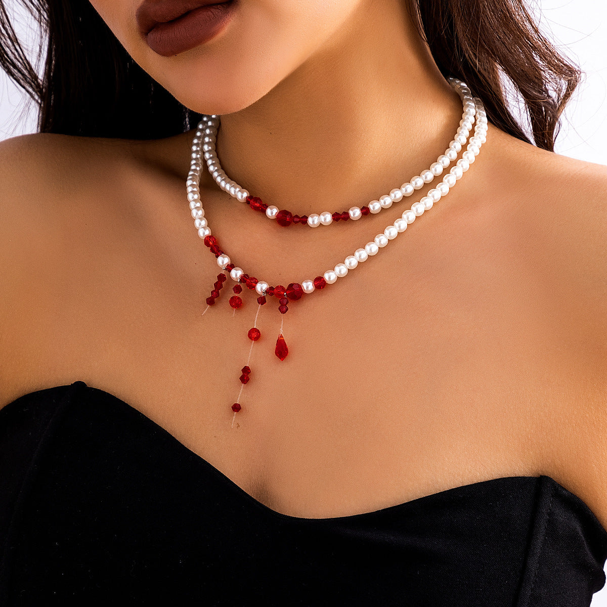 Gothic Geometric Acrylic Bead Tassel Choker Necklace for Women