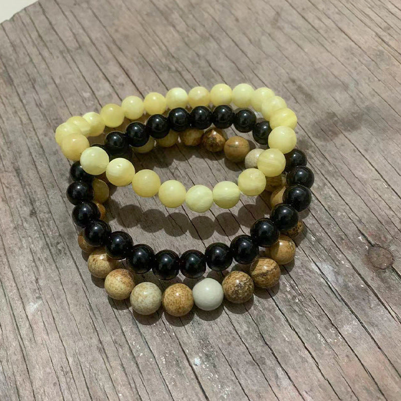 Unisex Geometric Alloy Bracelet Set with Tiger Eye, Green Aventurine and Red Agate Beads