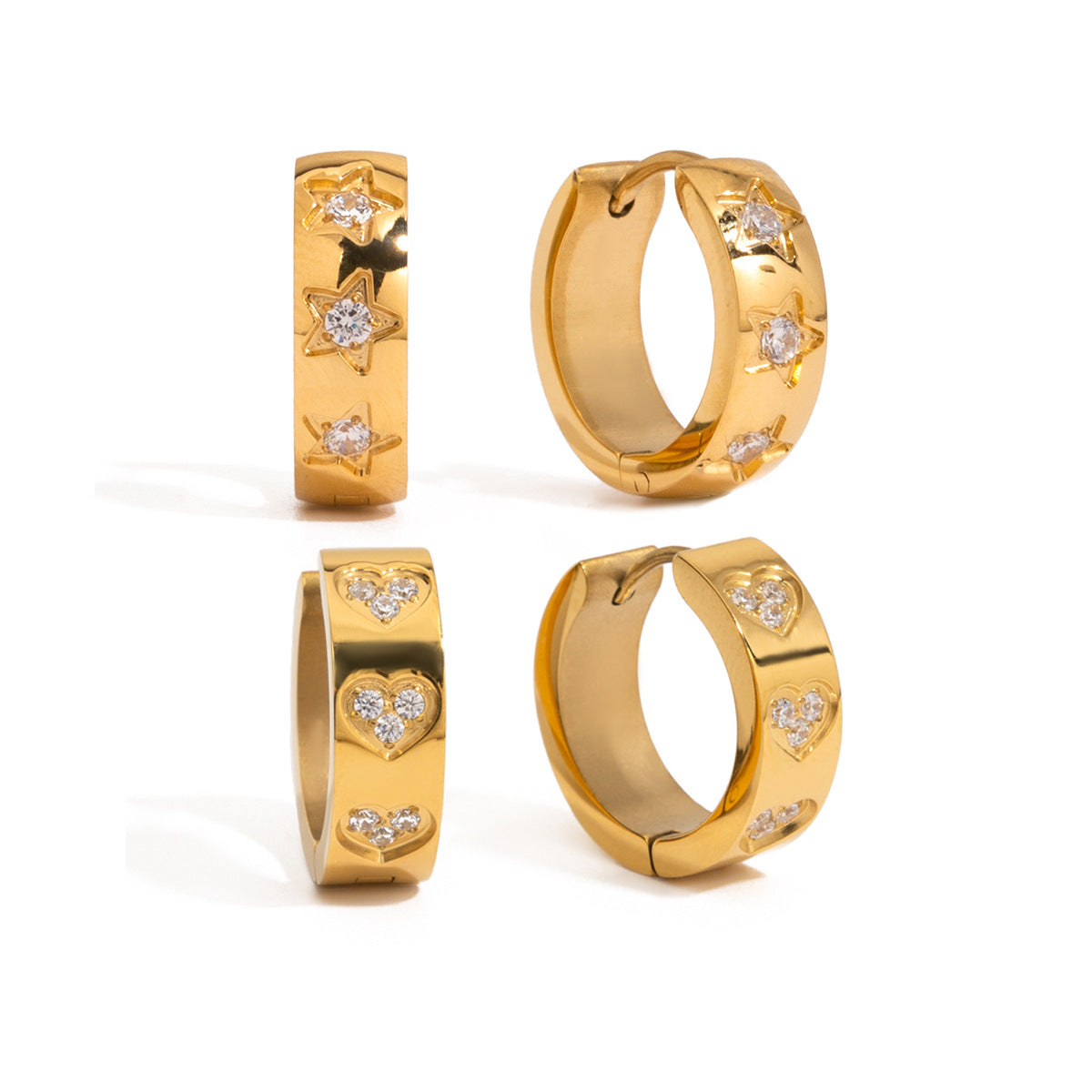 Orecchini Minimalisti a Cuore in Acciaio Inossidabile con Strass, Ipoallergenici e Resistenti all'Ossidazione per Donna
