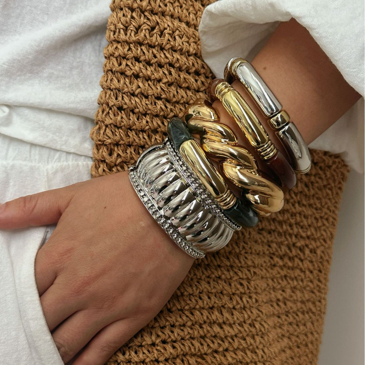 Bracciale a fascia larga in lega placcata geometrica Hip-hop Streetwear