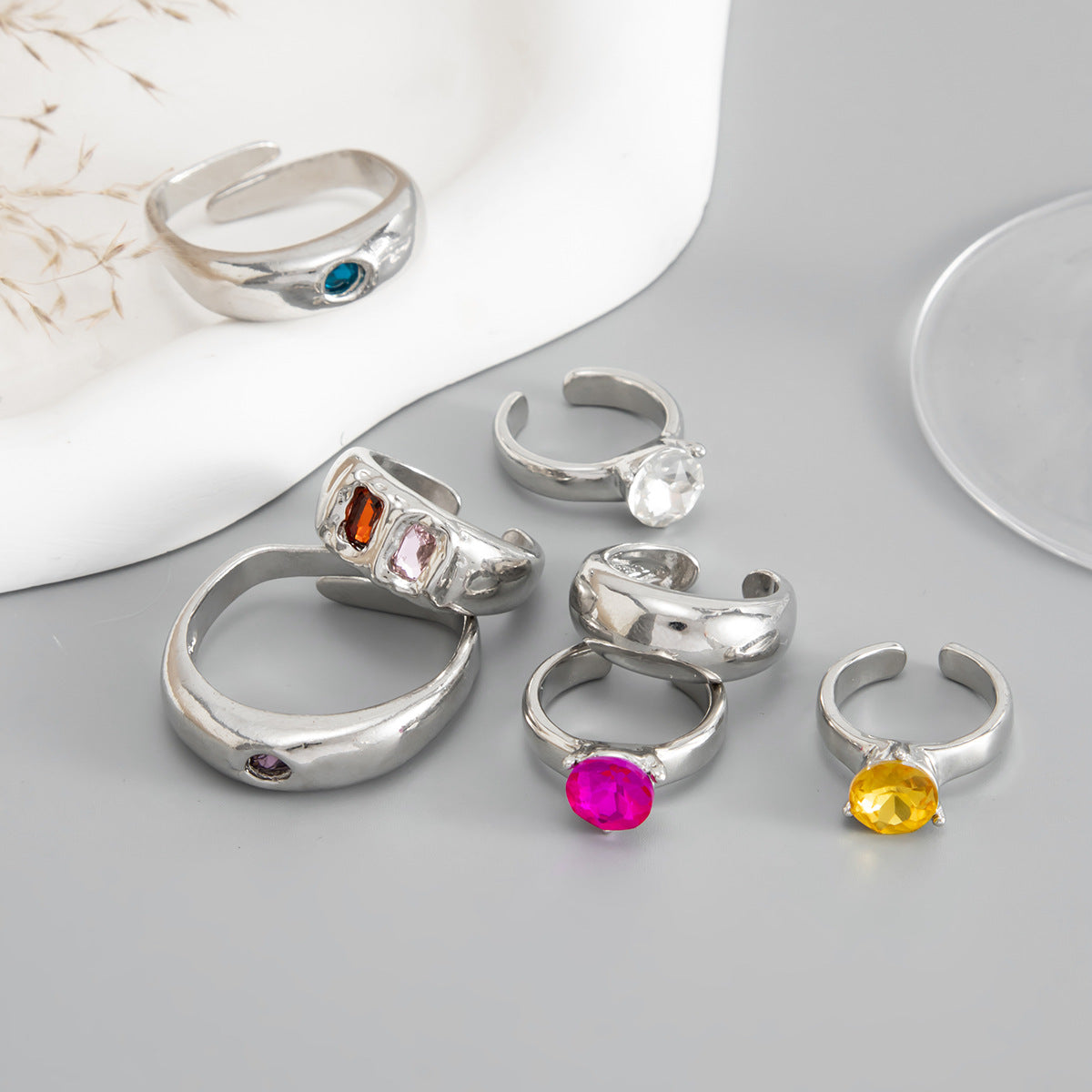 Luxury Geometric Zinc Alloy Rhinestone Open Toe Ring DIY Charm Bar for Women