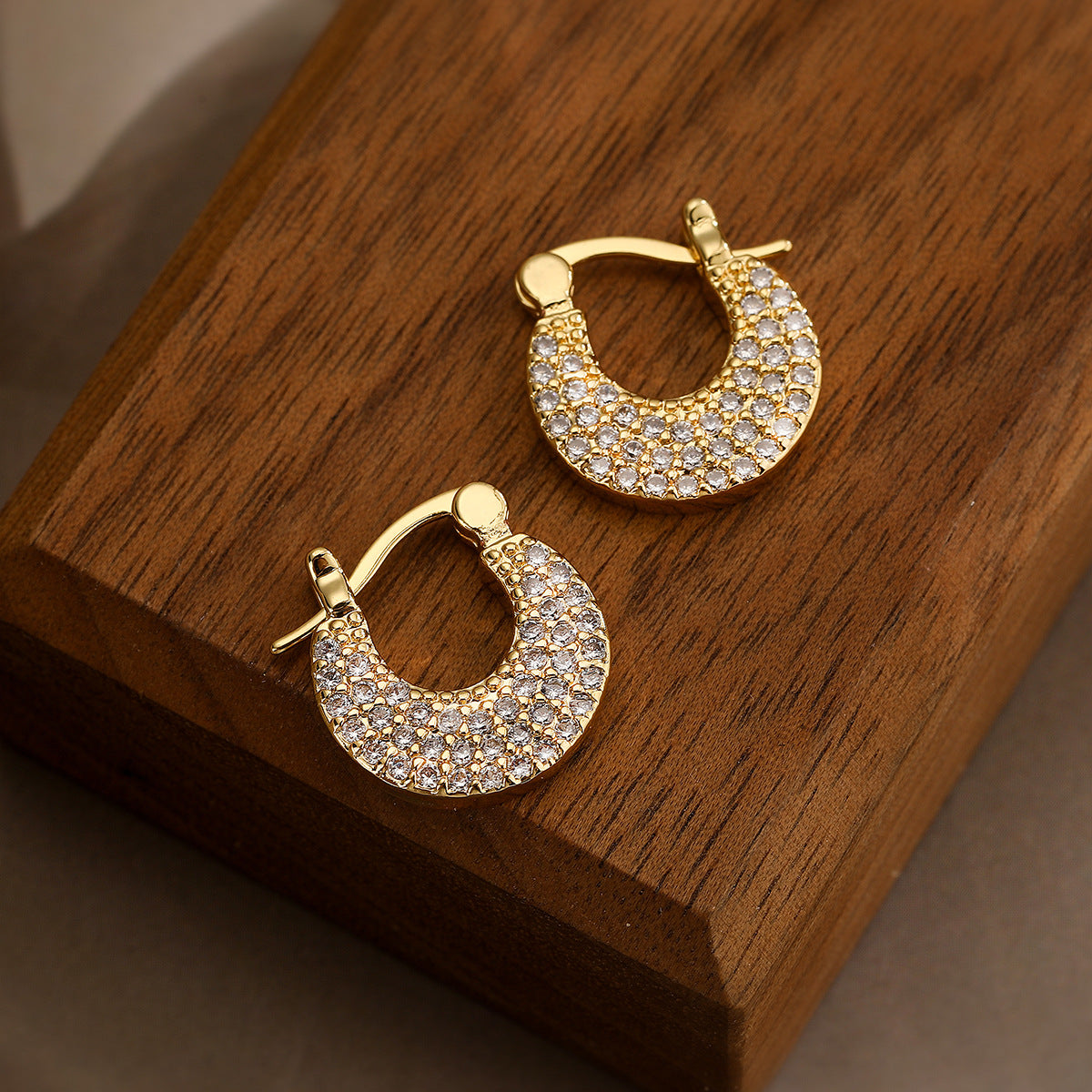 Minimalist Irregular Geometric Copper Earrings with Gold Plating and Zircon Accents for Women