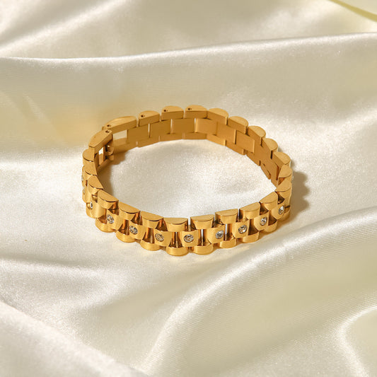 Bracciale geometrico da donna in acciaio inossidabile e titanio con placcatura in oro 18K PVD