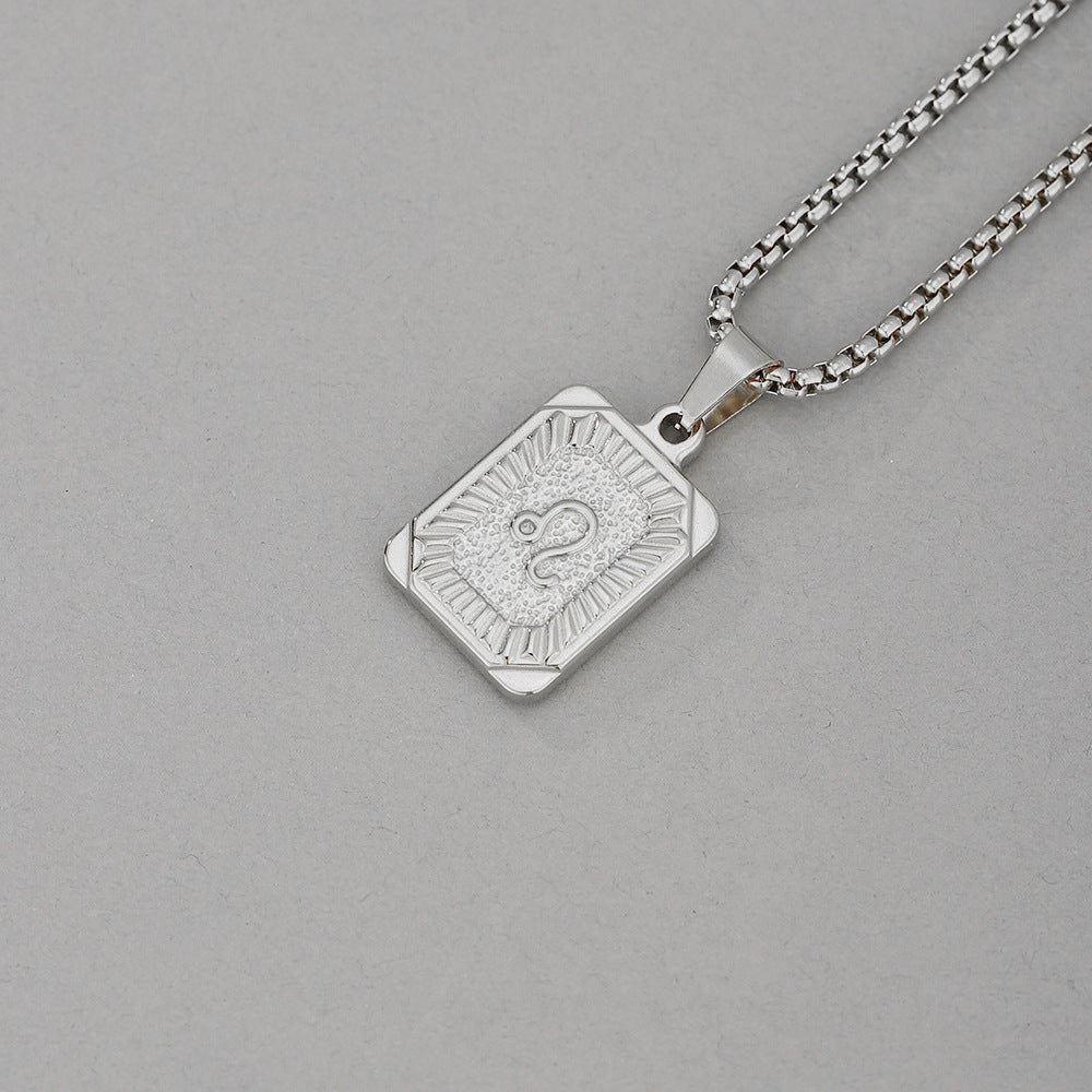 Collana con Pendente Zodiacale Geometrico Minimalista in Acciaio Inossidabile con Finitura Placcata per Uomo e Donna