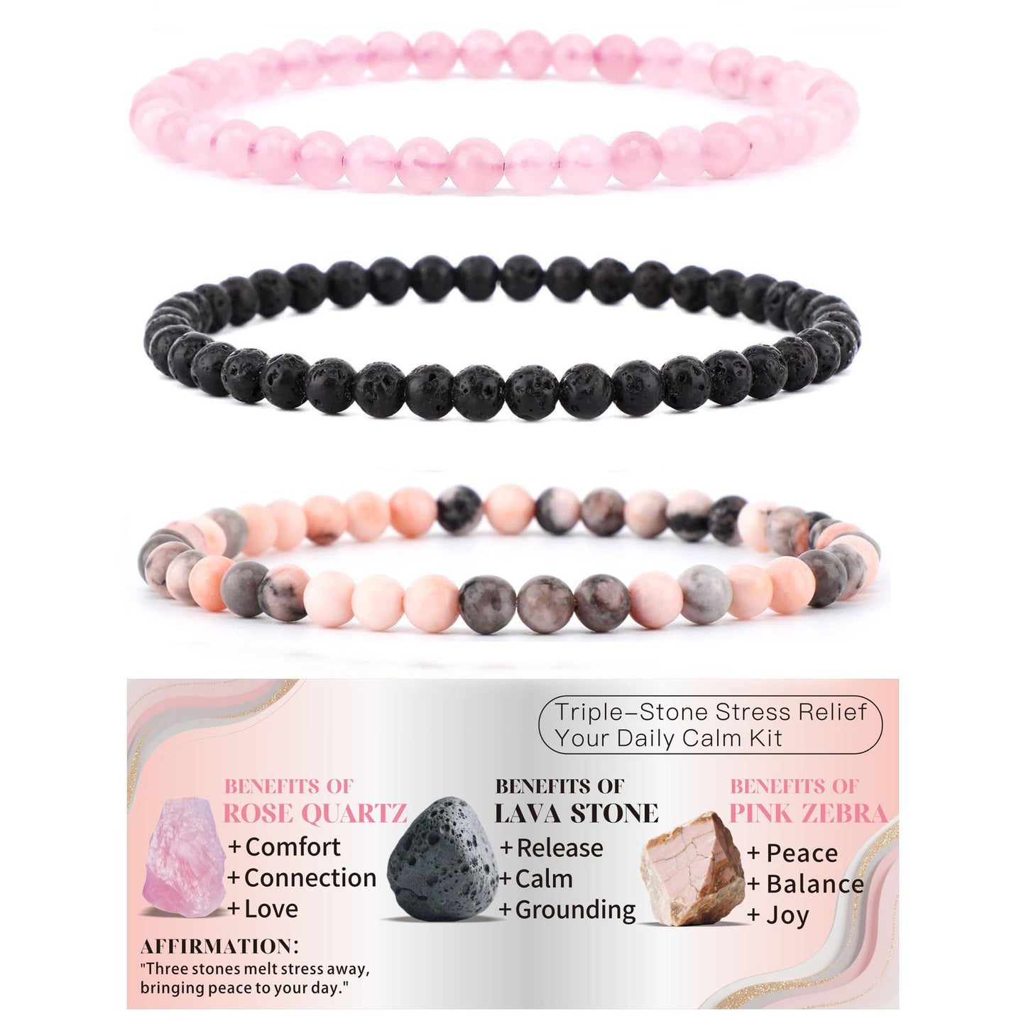 Ethnic Natural Stone Beaded Bracelet Set Round Tiger Eye Gemstone Handmade Unisex Jewelry