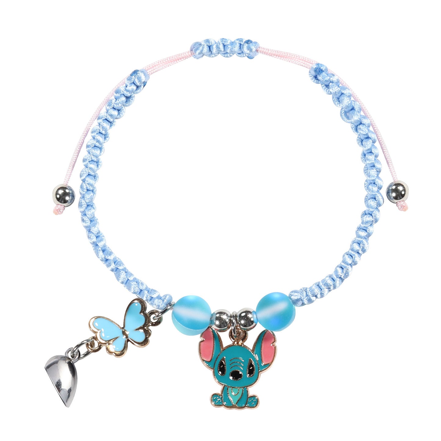 Sweet Cartoon Heart Stitch Magnetic Braided Bracelet Set Unisex