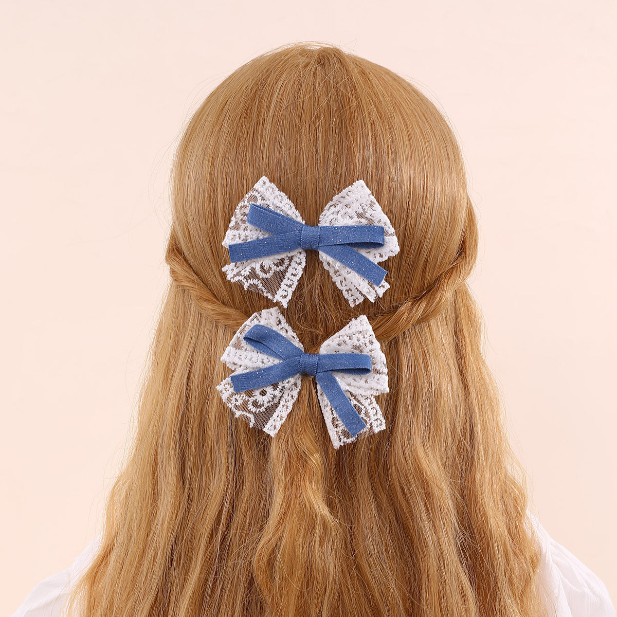 Fermaglio per Capelli a Fiocco Stile Naturale per Bambini in Tulle con Increspature e Texture a Rete
