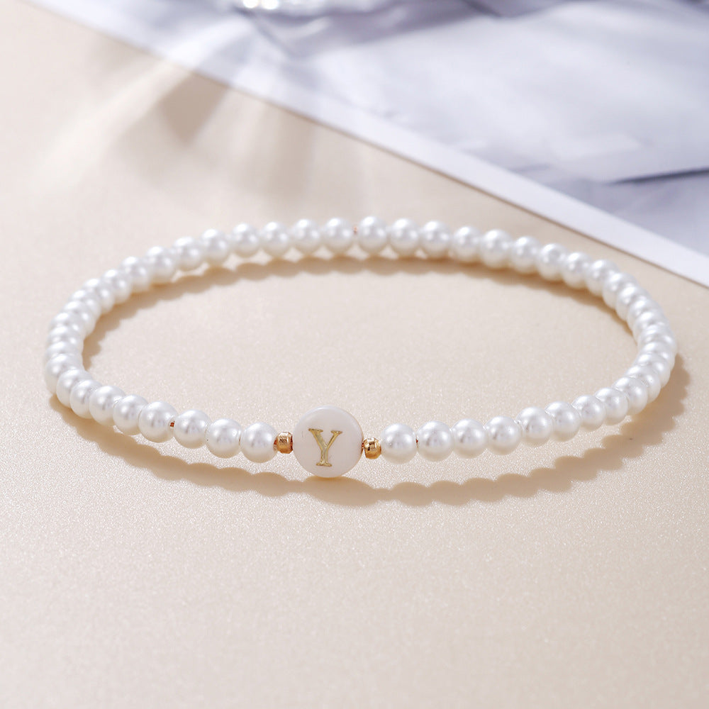Minimalist Sweet Letter Imitation Pearl Handmade Bracelet for Women