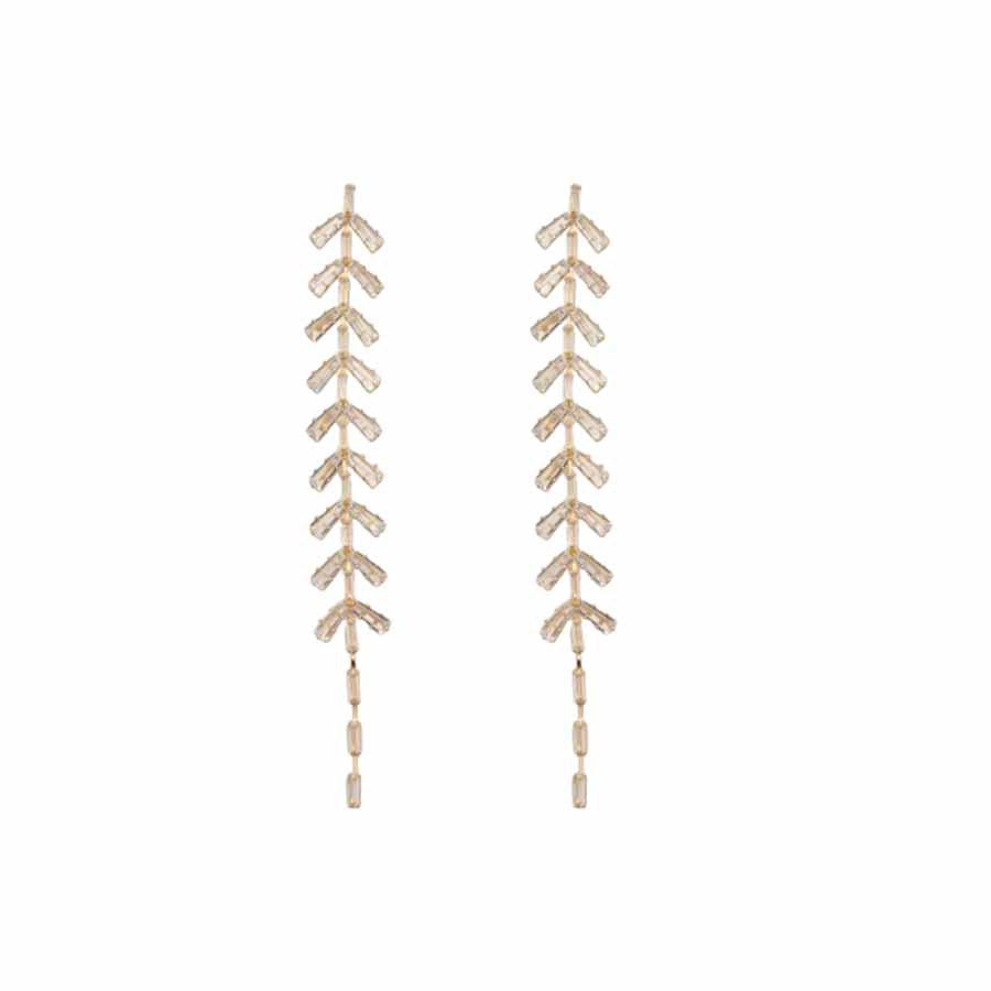 Pendientes de Cobre Minimalistas con Forma de Hoja con Circonitas Engastadas y Postes de Acero Inoxidable para Mujer