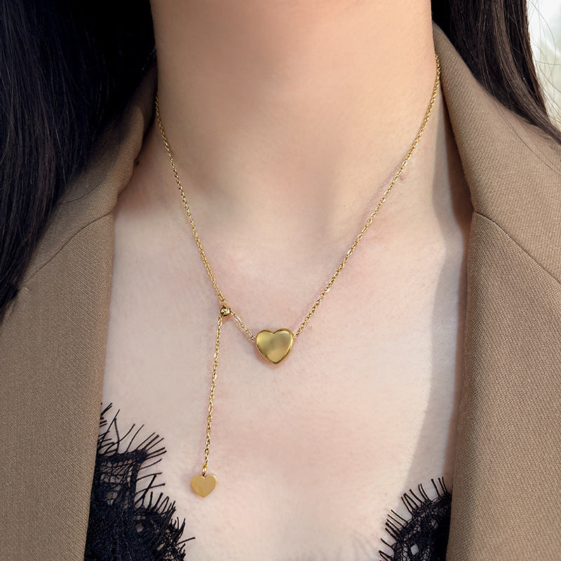 Elegant Gold Plated Titanium Steel Double Heart Adjustable Necklace