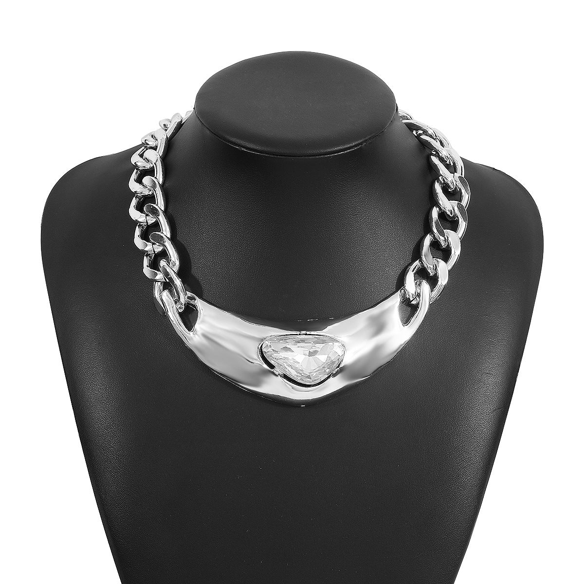 Collana Cubana a Triangolo Geometrico Stile Punk e Orecchini a Perno con Zirconi in Lega con Finitura Galvanica per Donna
