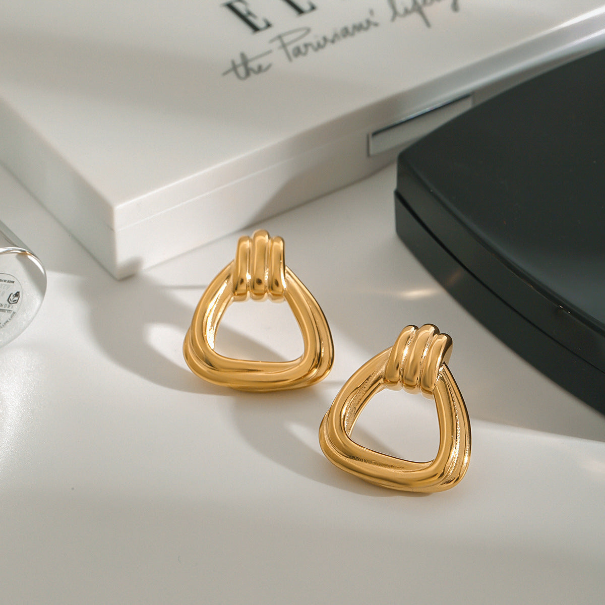 Minimalist Geometric Triangle Titanium Steel Plated Earrings for Women