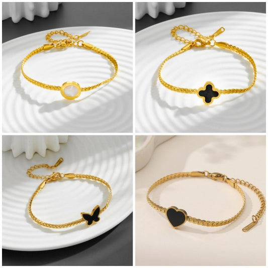 Bracciale minimalista in acciaio al titanio stile romano a quadrifoglio con finitura placcata, design floreale a foglia, accessorio moda unisex