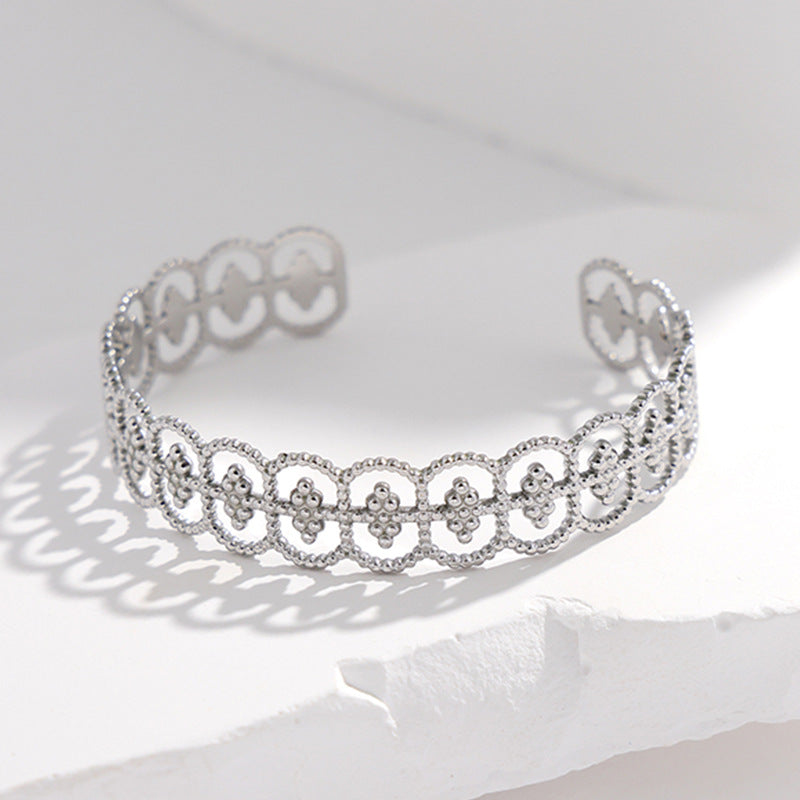 Adjustable Titanium Steel Bracelet for Women with Geometric Line Design Electroplated Finish Statement Cuff