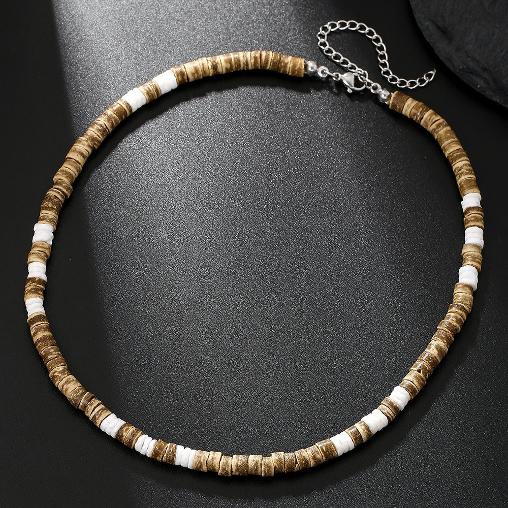 Hip-hop Punk Geometric Round Matte Stainless Steel Beaded Necklace with Alloy and Agate Pendant