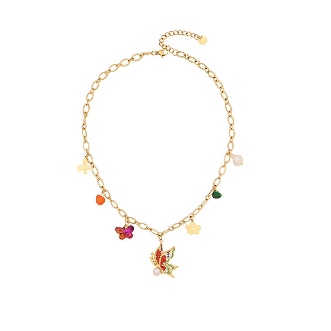 Collana con Pendente a Fiore in Smalto a Forma di Occhio Giocoso in Acciaio Inossidabile con Finitura Placcata da Donna