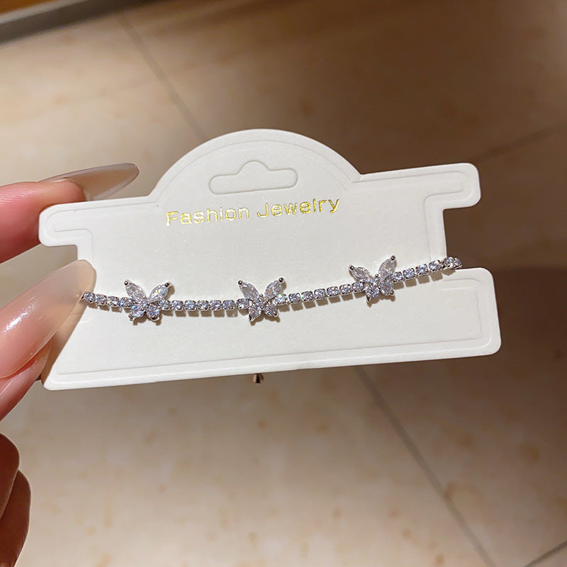 Sweet Square Floral Brass Bracelet with Cubic Zirconia Inlay for Women