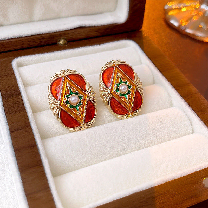 Vintage-Style Dripping Water Drop and Geometric Earrings in Alloy with Rhinestone Inlay for Women