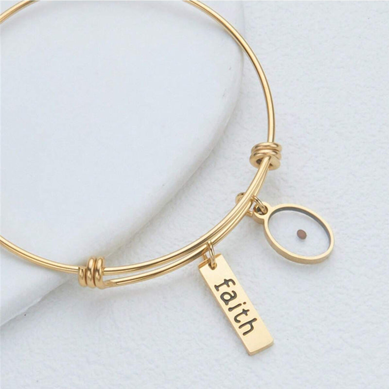 Adjustable Stainless Steel Faith Bracelet with Oval Charm in Minimalist Ins Style