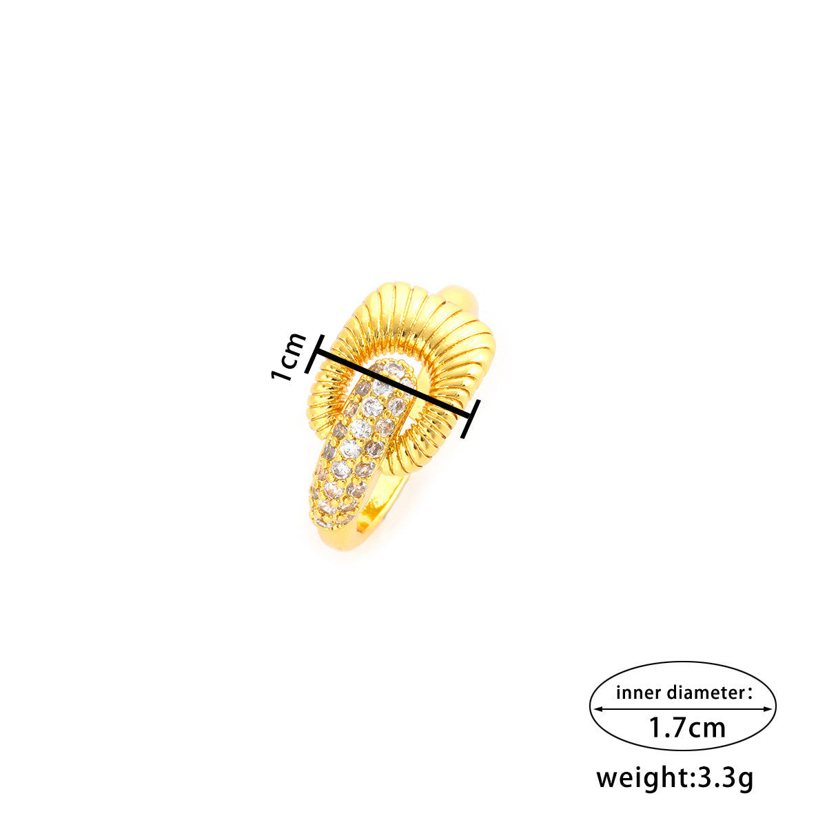 Set di anelli e orecchini in acciaio al titanio placcato oro con strass intrecciati, stile geometrico minimalista, da donna