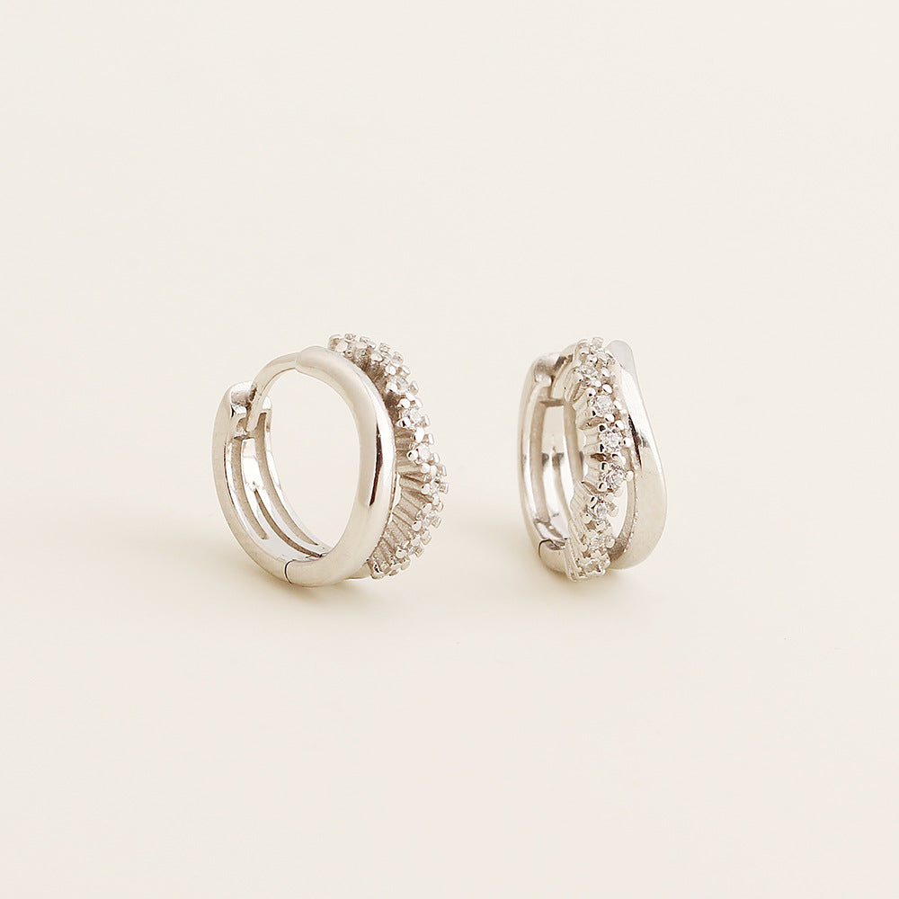 Pendientes de botón geométricos minimalistas de plata de ley 925 con incrustaciones de pedrería pavé para mujer