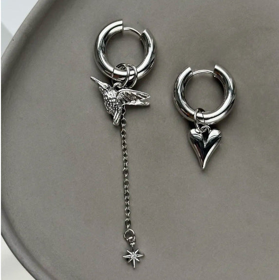 Orecchini da donna elettroplaccati in lega di zinco a forma di cuore e orsetto, in stile vintage