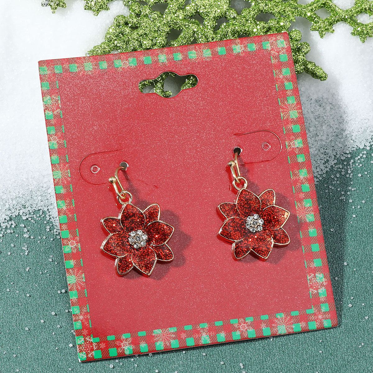 Pendientes de Navidad geométricos estilo Ins para mujer con esmalte de copo de nieve, reno y cascabel.