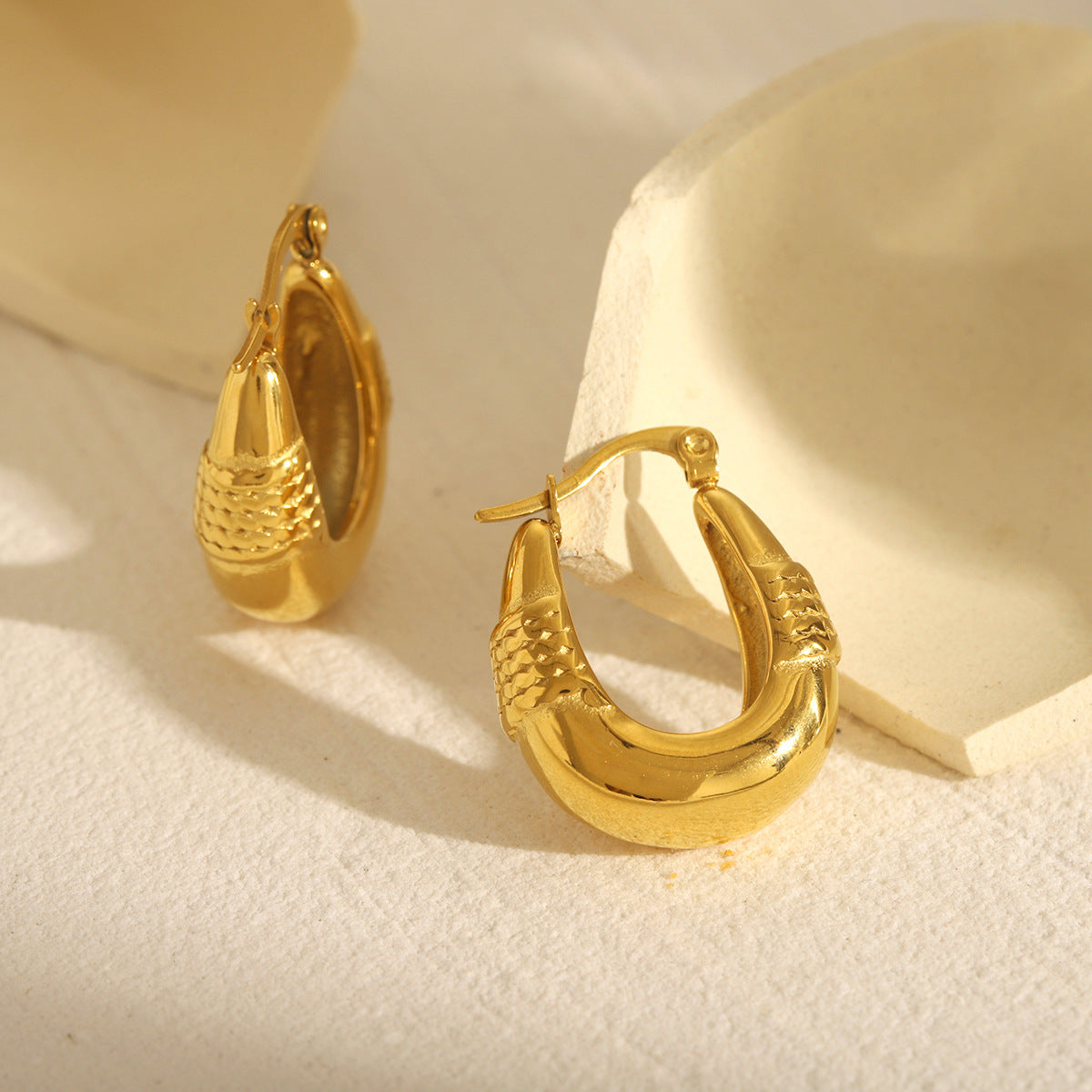 Orecchini da donna in acciaio inossidabile placcati oro 18 carati, ovali, geometrici, stile minimalista