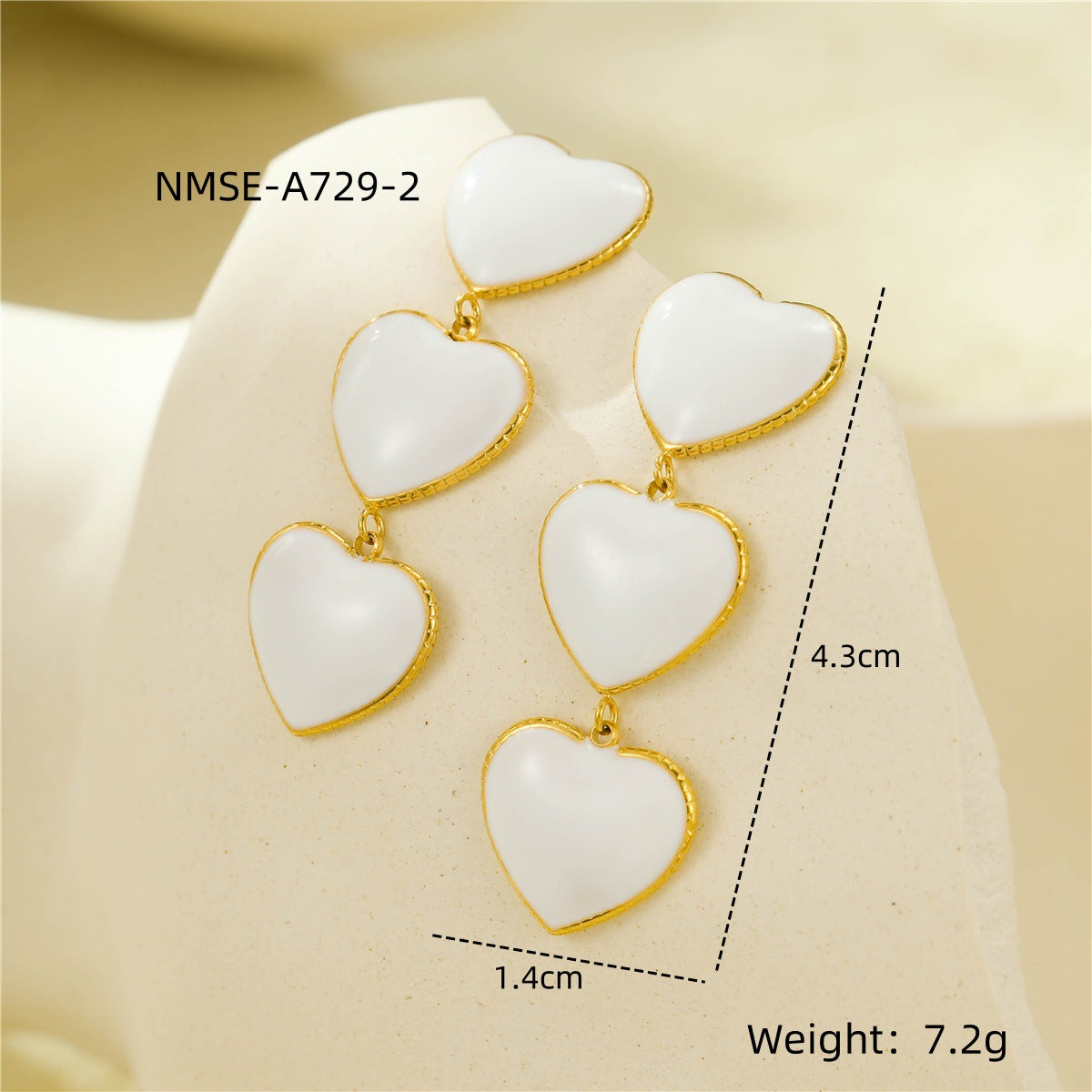 Pendientes de acero inoxidable en forma de corazón, estilo francés vintage, con baño de oro de 18 quilates y acabado esmaltado