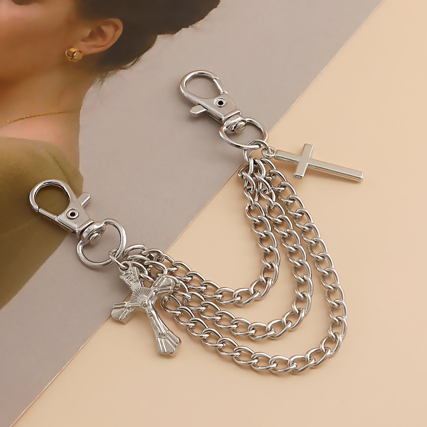 Hip Hop Style Geometric Alloy Anklet with Tassel and Cross Charm for Women